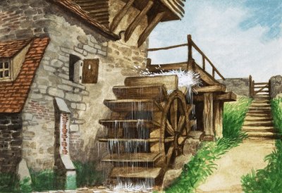 An old water mill by a stream by Peter Jackson